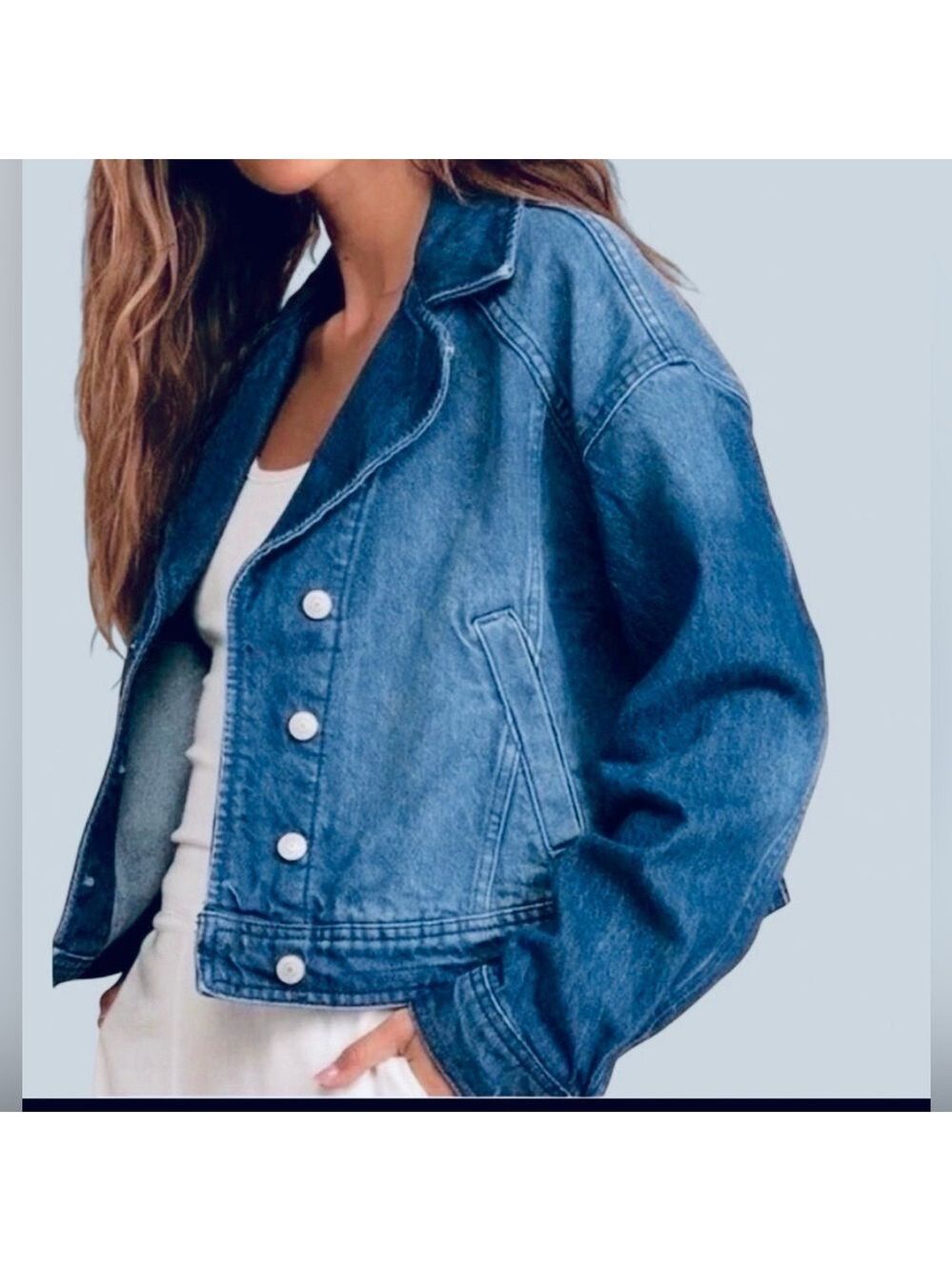 Free People We The Free Cropped Denim jacket-size Small-EUC retail $129 - Picture 12 of 12